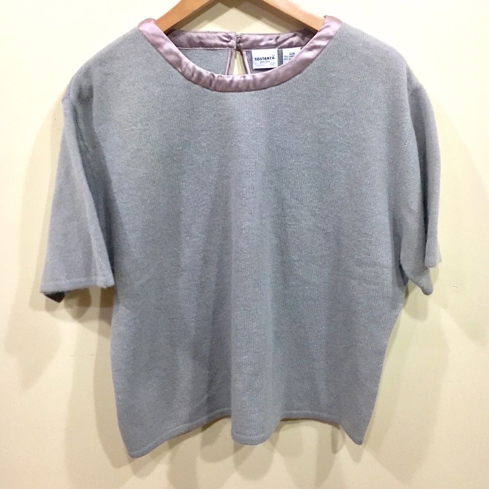 NEW Sostanza New Lambswool angora gray short sleeve top